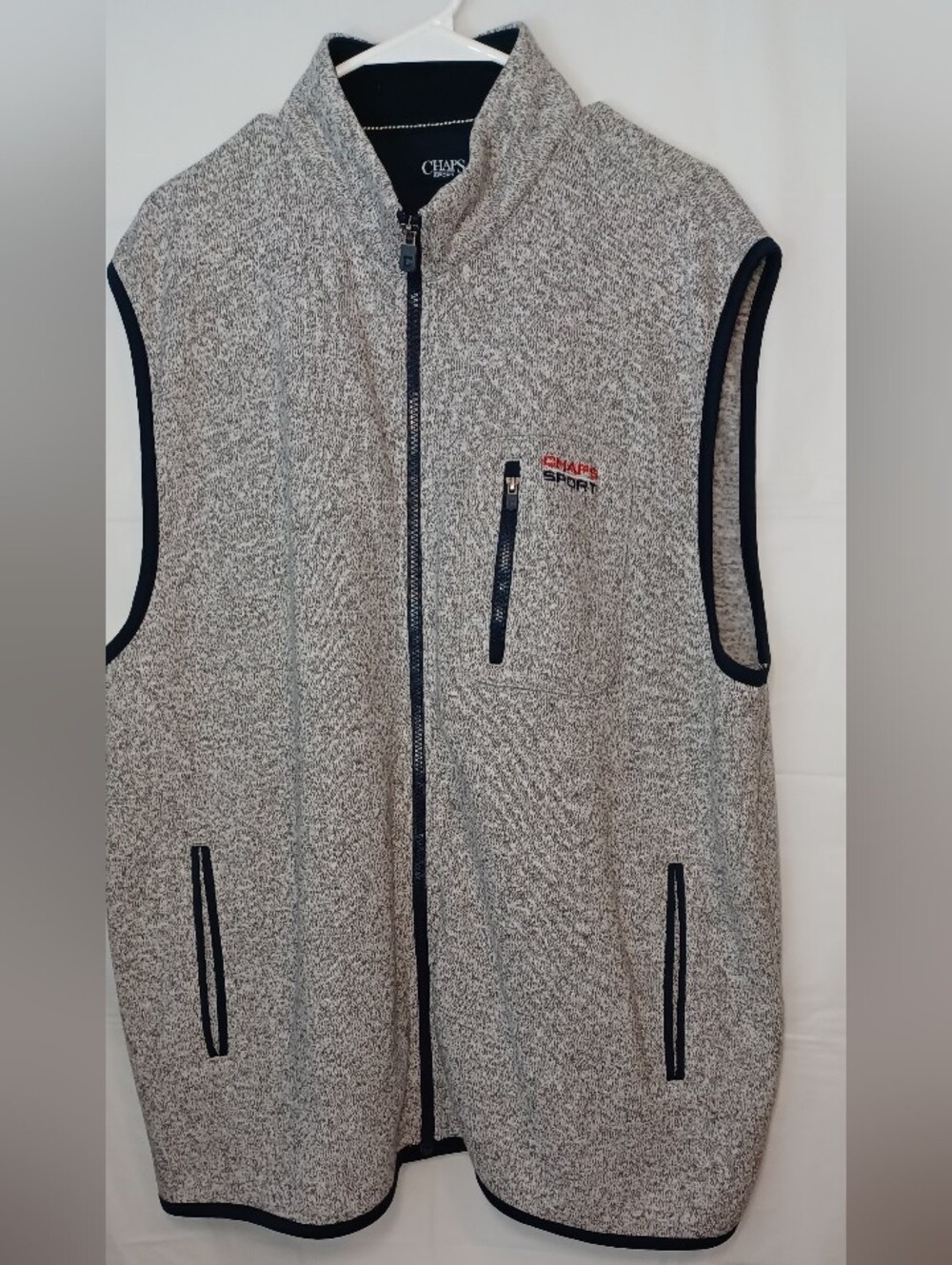 Chaps Sport Gray & Navy Trim Men’s Full-Zip Fleece Vest XXL